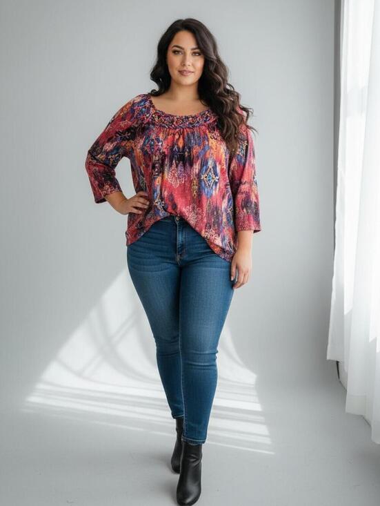 White Stag Tops - White Stag Women's XL (16-18) Multicolor Patterned 3/4 Sleeve Top